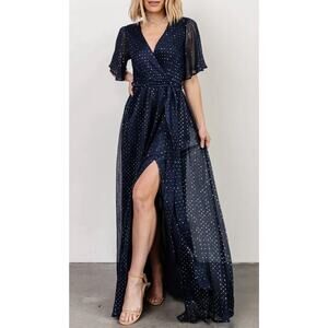 BALTIC BORN Grace Sparkle Navy Starry Nights Magical Fairy Maxi Gown Sz L NWT